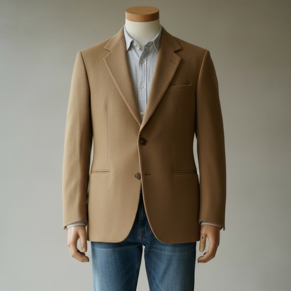 Vtg Bill Blass Camel Hair Blazer Sport Coat Tan Two Button Jacket Luxury